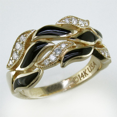 Kabana Black Onyx Inlay 14K Yellow Gold Ring With Diamonds