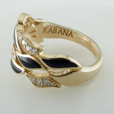 Kabana Black Onyx Inlay 14K Yellow Gold Ring With Diamonds