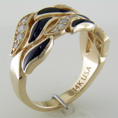 Kabana Black Onyx Inlay 14K Yellow Gold Ring With Diamonds