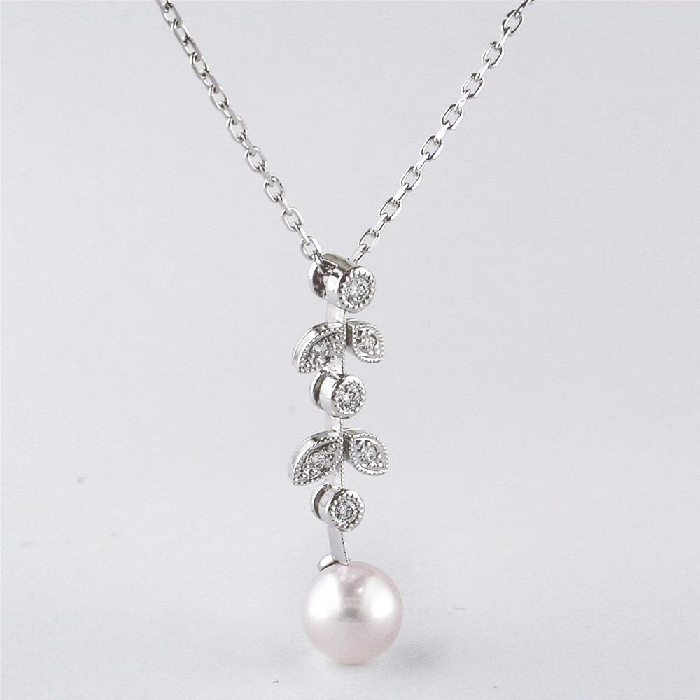 Mikimoto Akoya 6.5mm Pearl and Diamond Necklace in 18K White Gold 18"