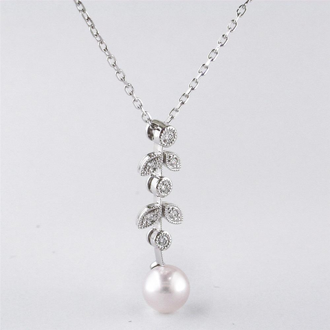 Mikimoto Akoya 6.5mm Pearl and Diamond Necklace in 18K White Gold 18"