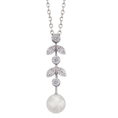 Mikimoto Akoya 6.5mm Pearl and Diamond Necklace in 18K White Gold 18"