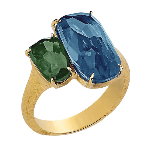 Marco Bicego Murano Blue Topaz & Green Tourmaline Ring 18K Yellow Gold AB506-MIX206