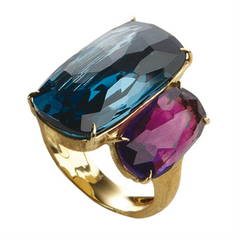 Marco Bicego Murano Blue Topaz & Amethyst Yellow Gold Ring 18K AB507-MIX52