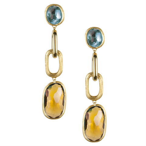 Marco Bicego Murano Blue Topaz & Yellow Quartz Dangle Drop Earrings 18K OB1267 MIX112