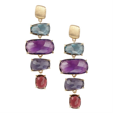 Marco Bicego Murano Mixed Gemstone Blue Topaz, Amethyst, Lolite, Pink Tourmaline Drop Dangle Earrings