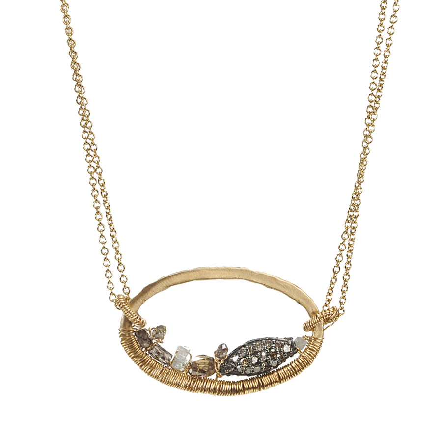 Dana Kellin Grey Diamond Marquise Oval Yellow Gold Spun Wire Pendant Necklace