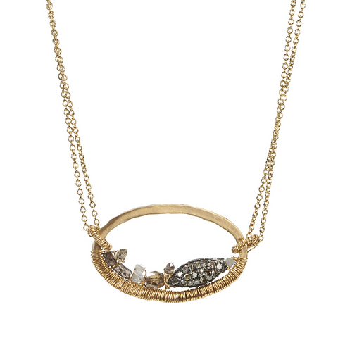 Dana Kellin Grey Diamond Marquise Oval Yellow Gold Spun Wire Pendant Necklace