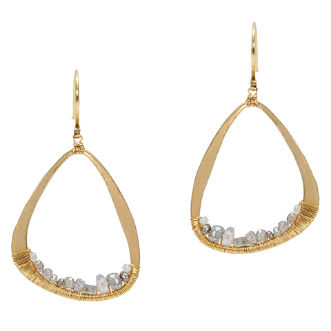 Dana Kellin Grey Diamond Yellow Gold Spun Wire Open Dangle Earrings