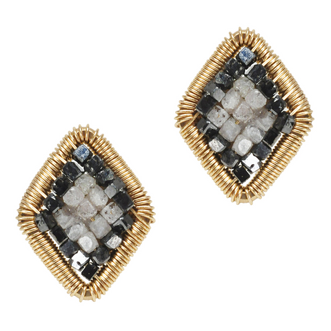Dana Kellin Grey & Black Diamond Yellow Gold Spun Wire Inu Stud Earrings