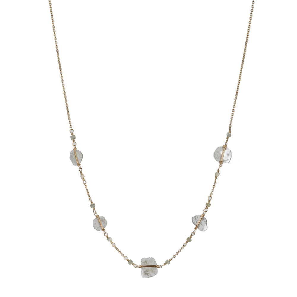 Dana Kellin Tablet Diamond Yellow Gold Spun Wire Cable Chain Necklace 16"