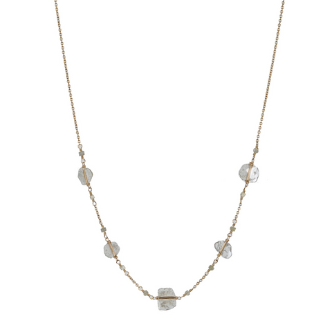 Dana Kellin Tablet Diamond Yellow Gold Spun Wire Cable Chain Necklace 16"