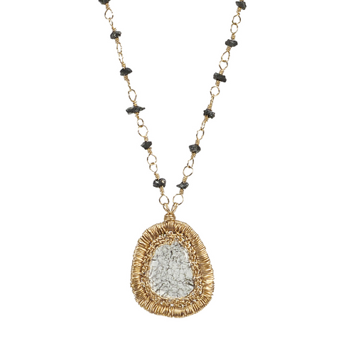 Dana Kellin Tablet & Black Diamond Yellow Gold Spun Wire Pendant Necklace