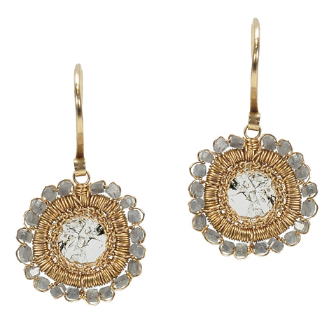 Dana Kellin Grey Diamond Circle Yellow Gold Spun Wire Dangle Earrings
