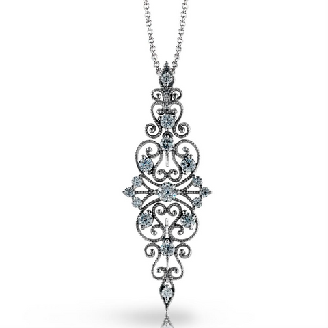 Simon G. Vintage Duchess Collection Filigree Diamond Pendant Necklace MP2067