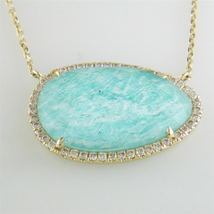 Doves White Topaz Amazonite Oval Doublet Drop Diamond Halo Pendant Necklace