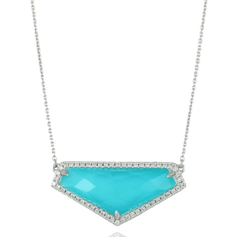 Doves "St. Barth's Blue" Triangle Turquoise & White Topaz Pendant Necklace with Diamonds
