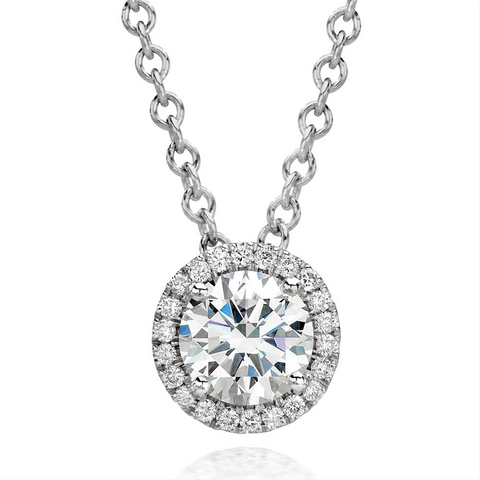 Forevermark Round Ideal Cut Diamond Halo "Center of my Universe" Pendant Necklace 18K White Gold