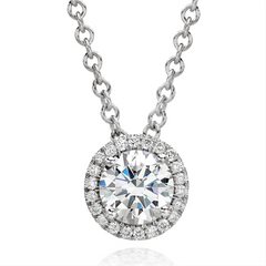 Forevermark Round Ideal Cut Diamond Halo "Center of my Universe" Pendant Necklace 18K White Gold
