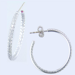 Roberto Coin Medium 25mm Diamond Hoop Earrings 18K White Gold