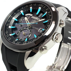 Seiko Astron Solar GPS Ceramic Black Stainless Blue 44.6mm Watch SAST009