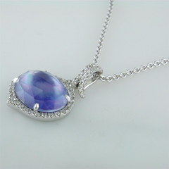 Doves Ivory Sky Blue Lapis, Mother of Pearl, & Topaz Diamond Halo Oval Pendant Necklace