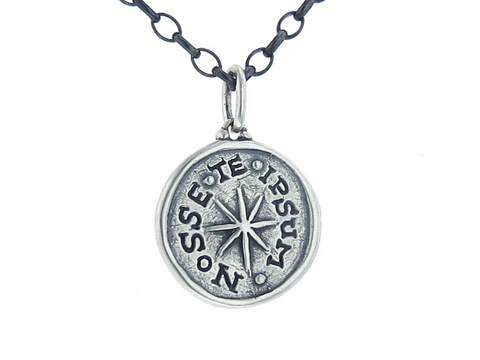 Erica Molinari Renaissance Silver "Know Thyself" Cross Charm Necklace with Diamonds