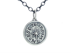 Erica Molinari Renaissance Silver "Know Thyself" Cross Charm Necklace with Diamonds