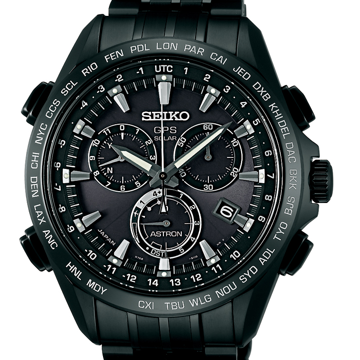 Seiko Astron GPS Solar 44.6mm Watch Black Coated Titanium Case & Ceramic Bezel Black Dial Series 8X82 SSE009