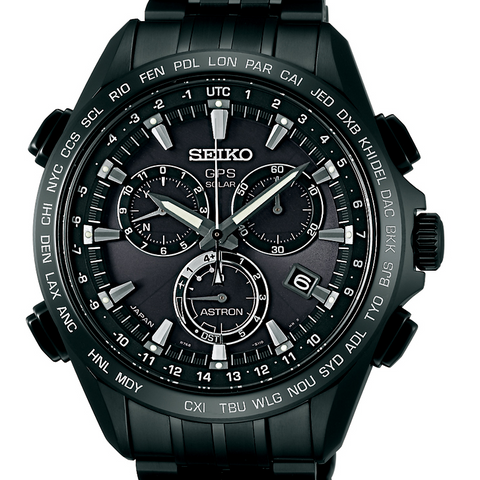 Seiko Astron GPS Solar 44.6mm Watch Black Coated Titanium Case & Ceramic Bezel Black Dial Series 8X82 SSE009