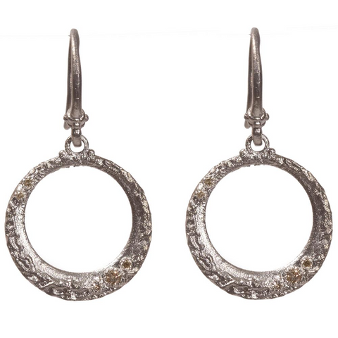 Armenta Petite Round Scattered Champagne Diamond Silver Earrings