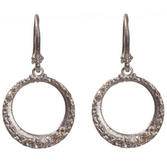 Armenta Petite Round Scattered Champagne Diamond Silver Earrings