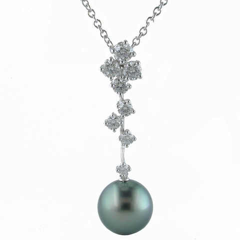 Mikimoto Classic 11mm Black South Sea Pearl & Diamond Pendant White Gold