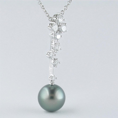 Mikimoto Classic 11mm Black South Sea Pearl & Diamond Pendant White Gold