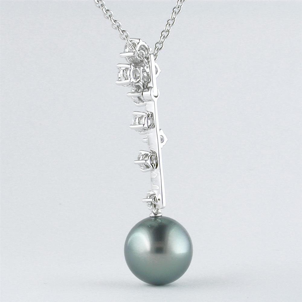 Mikimoto Classic 11mm Black South Sea Pearl & Diamond Pendant White Gold