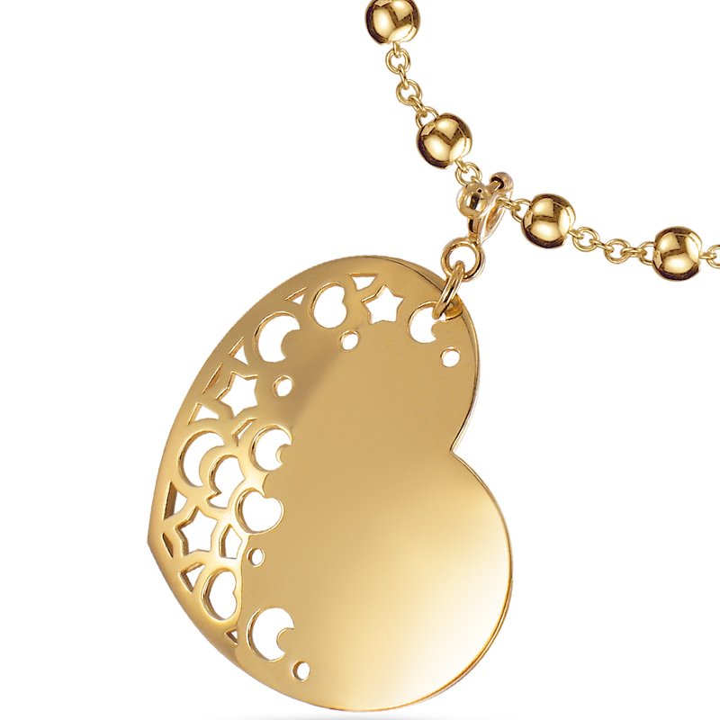 Pasquale Bruni Yellow Gold Heart Charm with Moons & Stars Pendant Necklace