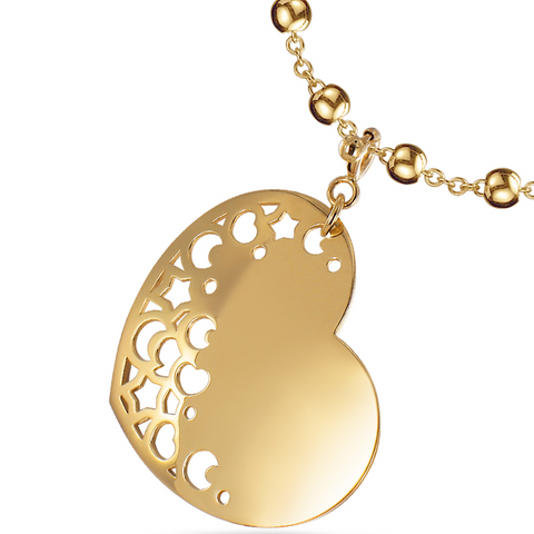 Pasquale Bruni Yellow Gold Heart Charm with Moons & Stars Pendant Necklace