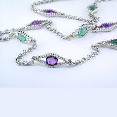 Amethyst & Prasiolite Diamond Shape Link Sterling Silver Necklace