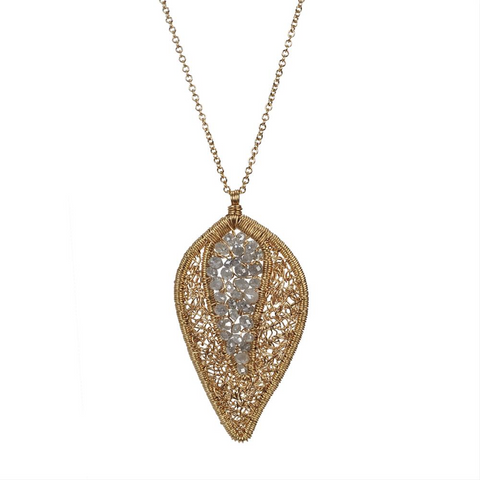 Dana Kellin Grey Diamond Arrowhead Yellow Gold Spun Wire Pendant Necklace