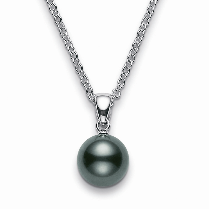 Mikimoto Black South Sea 8mm Pearl Pendant Necklace White Gold