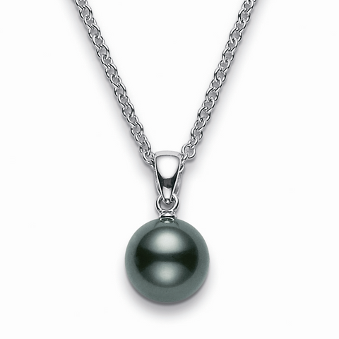 Mikimoto Black South Sea 8mm Pearl Pendant Necklace White Gold