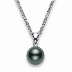 Mikimoto Black South Sea 8mm Pearl Pendant Necklace White Gold