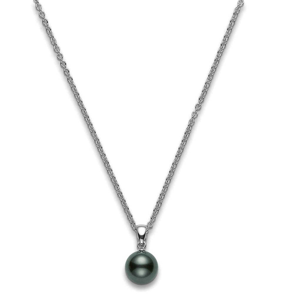 Mikimoto Black South Sea 8mm Pearl Pendant Necklace White Gold