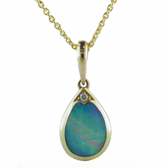 Kabana Opal Inlay Teardrop Pendant Necklace in 14K Yellow Gold with Diamond