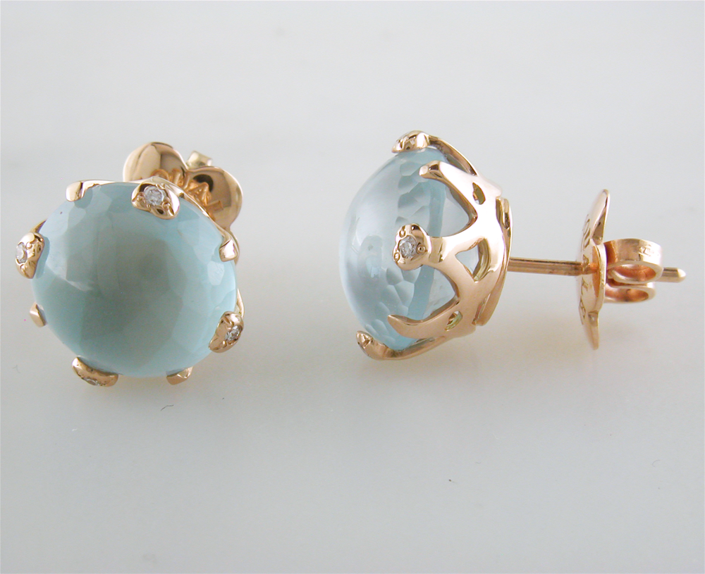 Pasquale Bruni Bon Ton Blue Moon Quartz Rose Gold Stud Earrings 14752R