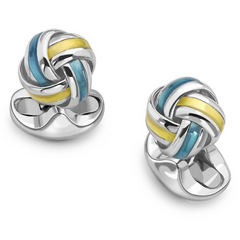 Deakin & Francis Blue & Yellow Enamel Sterling Silver Knot Cufflinks