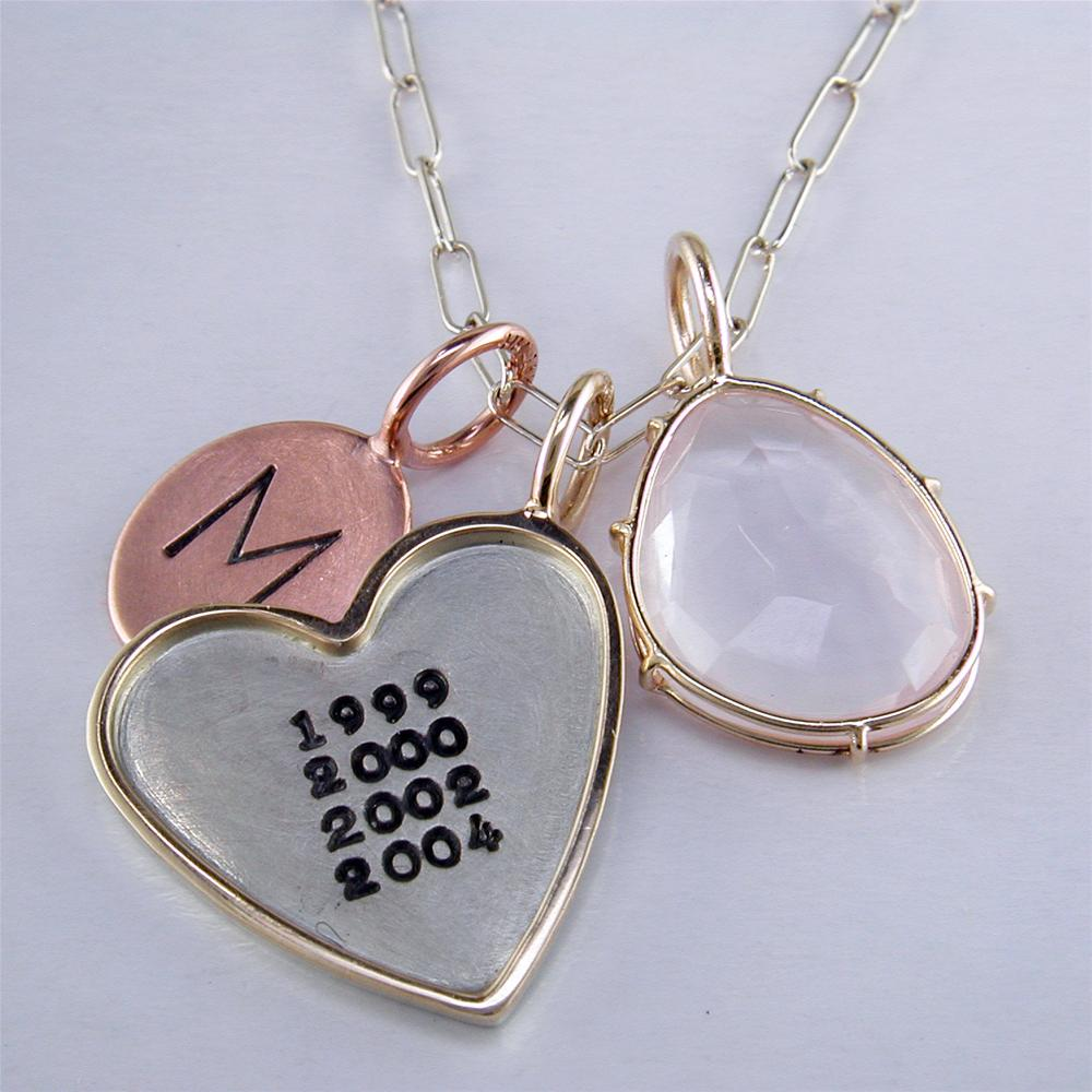 Heather Moore Heart Charm Pendant "My Little Chicklets" Child's Birth Years Silver & Gold