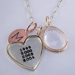 Heather Moore Heart Charm Pendant "My Little Chicklets" Child's Birth Years Silver & Gold