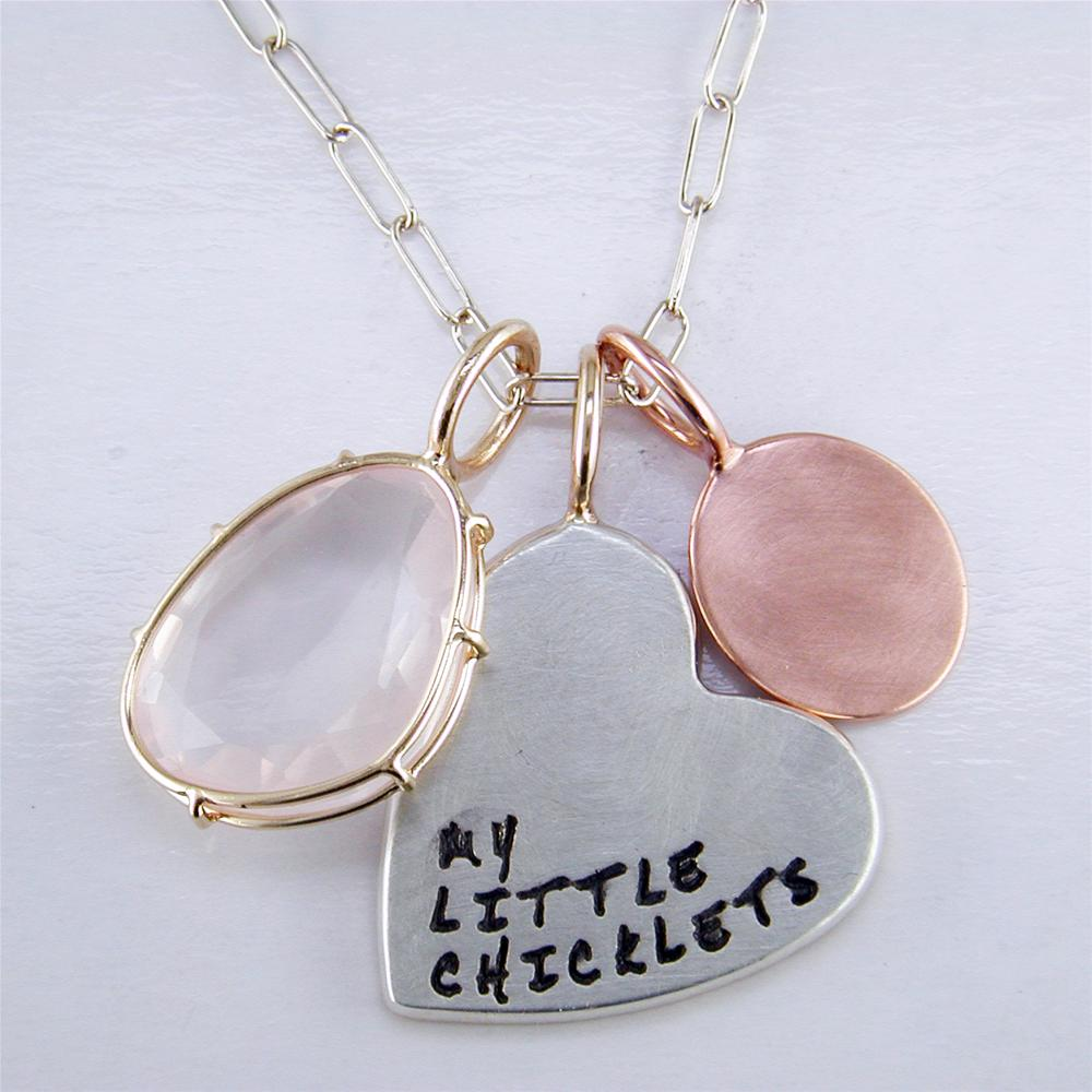Heather Moore Heart Charm Pendant "My Little Chicklets" Child's Birth Years Silver & Gold