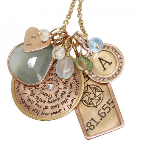 Heather Moore Single Letter Initial Charm Pendant Silver with Yellow Gold Frame
